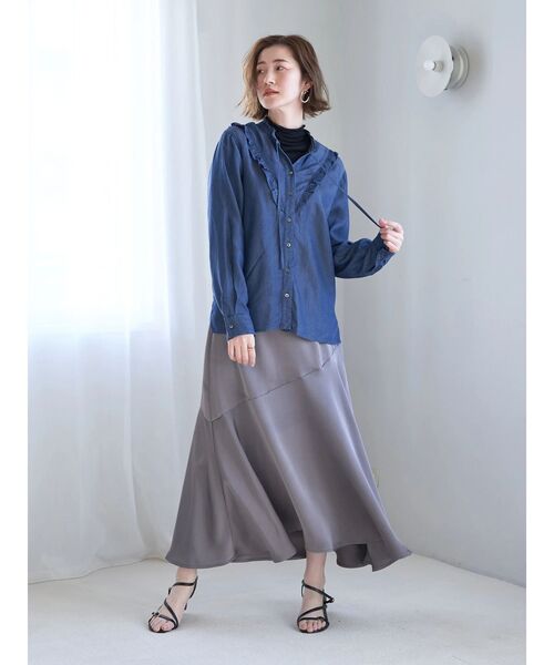 YECCA VECCA(イェッカヴェッカ)の「アシメマーメイドサテンスカート(スカート・レディース・ピンク/グレイッシュベージュ/チャコールグレー・S/M)」の21枚目の写真