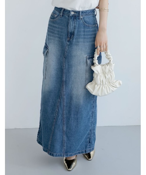 Re:EDIT（リエディ）の「[2024SS COLLECTION][低身長サイズ有]コットンデニムカーゴスカート（デニムスカート・レディース・ライトブルー/グレー/ブルー/ネイビー系・SHORT/MEDIUM/LARGE）」の20枚目の写真