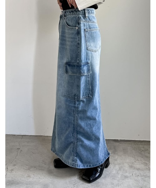 Re:EDIT（リエディ）の「[2024SS COLLECTION][低身長サイズ有]コットンデニムカーゴスカート（デニムスカート・レディース・ライトブルー/グレー/ブルー/ネイビー系・SHORT/MEDIUM/LARGE）」の13枚目の写真