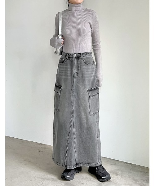 Re:EDIT（リエディ）の「[2024SS COLLECTION][低身長サイズ有]コットンデニムカーゴスカート（デニムスカート・レディース・ライトブルー/グレー/ブルー/ネイビー系・SHORT/MEDIUM/LARGE）」の6枚目の写真