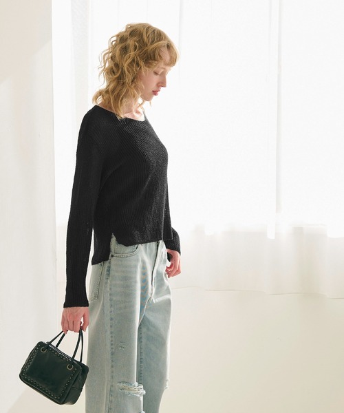 coca（coca）（コカ）の「Vネックシアーニットトップス（Tシャツ/カットソー・レディース・ブラック/ピンク/ホワイト・L/M）」の8枚目の写真
