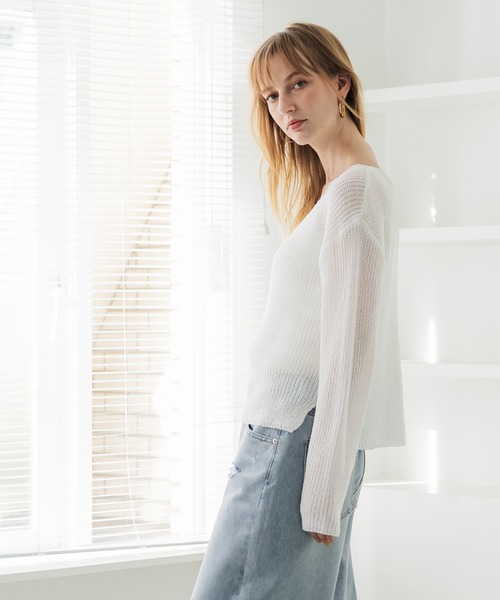 coca（coca）（コカ）の「Vネックシアーニットトップス（Tシャツ/カットソー・レディース・ブラック/ピンク/ホワイト・L/M）」の5枚目の写真