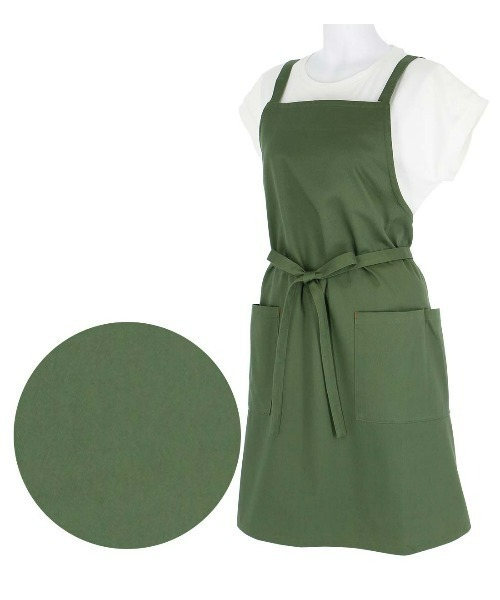 【美品】コットンハウスアヤ〈日本製〉立体織り柄フーデットワイドロングコートF緑茶 10000105_apron.jpg