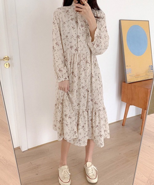Miniministore(ミニミニストア)の「小花柄 ボウタイワンピース レディース春(ワンピース・レディース・ブラック/アイボリー/ワインレッド・FREE)」の1枚目の写真