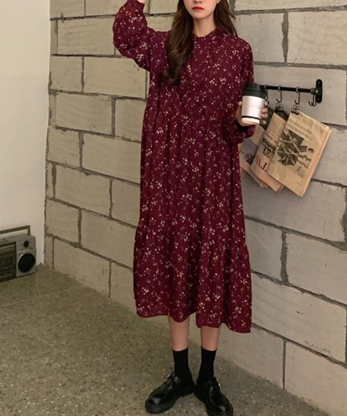 Miniministore(ミニミニストア)の「小花柄 ボウタイワンピース レディース春(ワンピース・レディース・ブラック/アイボリー/ワインレッド・FREE)」の3枚目の写真