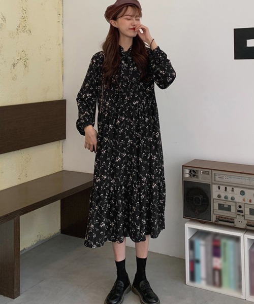 Miniministore(ミニミニストア)の「小花柄 ボウタイワンピース レディース春(ワンピース・レディース・ブラック/アイボリー/ワインレッド・FREE)」の4枚目の写真