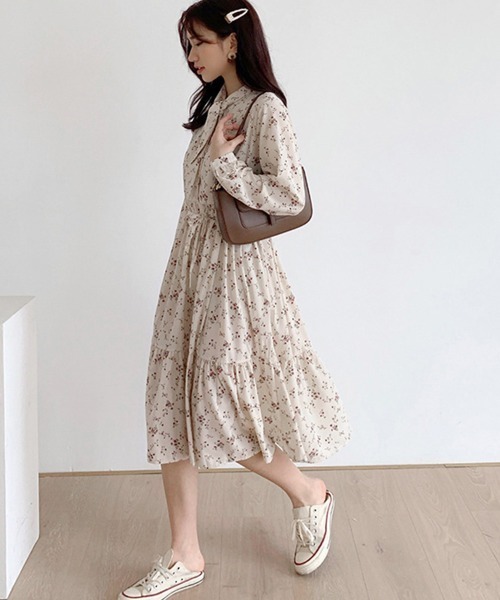 Miniministore(ミニミニストア)の「小花柄 ボウタイワンピース レディース春(ワンピース・レディース・ブラック/アイボリー/ワインレッド・FREE)」の10枚目の写真