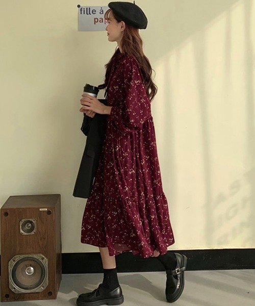 Miniministore(ミニミニストア)の「小花柄 ボウタイワンピース レディース春(ワンピース・レディース・ブラック/アイボリー/ワインレッド・FREE)」の12枚目の写真