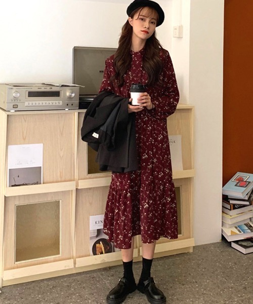 Miniministore(ミニミニストア)の「小花柄 ボウタイワンピース レディース春(ワンピース・レディース・ブラック/アイボリー/ワインレッド・FREE)」の13枚目の写真