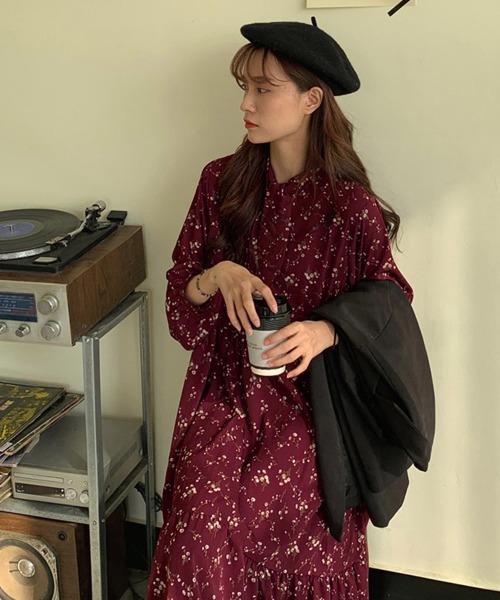 Miniministore(ミニミニストア)の「小花柄 ボウタイワンピース レディース春(ワンピース・レディース・ブラック/アイボリー/ワインレッド・FREE)」の15枚目の写真