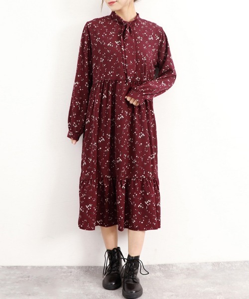 Miniministore(ミニミニストア)の「小花柄 ボウタイワンピース レディース春(ワンピース・レディース・ブラック/アイボリー/ワインレッド・FREE)」の16枚目の写真