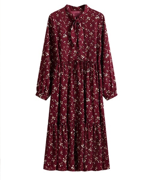 Miniministore(ミニミニストア)の「小花柄 ボウタイワンピース レディース春(ワンピース・レディース・ブラック/アイボリー/ワインレッド・FREE)」の20枚目の写真