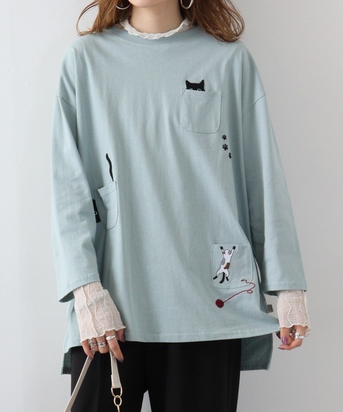 Quelle Chance(ケルシャンス)の「Quelle chance シシュウプルオーバー(Tシャツ/カットソー・レディース・ネイビー系/ネイビー系1/ネイビー系2/サックスブルー系/サックスブルー系1/ライトグリーン系/ライトグリーン系1/ライトグリーン系2/ホワイト/ホワイト系/ホワイト系2/イエロー・M)」の5枚目の写真