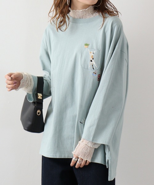 Quelle Chance(ケルシャンス)の「Quelle chance シシュウプルオーバー(Tシャツ/カットソー・レディース・ネイビー系/ネイビー系1/ネイビー系2/サックスブルー系/サックスブルー系1/ライトグリーン系/ライトグリーン系1/ライトグリーン系2/ホワイト/ホワイト系/ホワイト系2/イエロー・M)」の1枚目の写真