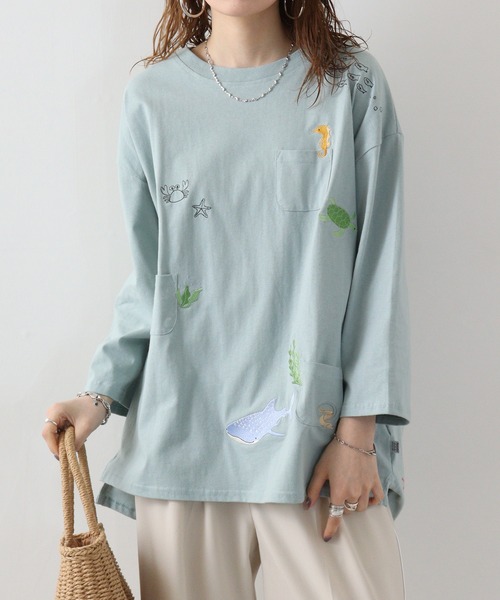 Quelle Chance(ケルシャンス)の「Quelle chance シシュウプルオーバー(Tシャツ/カットソー・レディース・ネイビー系/ネイビー系1/ネイビー系2/サックスブルー系/サックスブルー系1/ライトグリーン系/ライトグリーン系1/ライトグリーン系2/ホワイト/ホワイト系/ホワイト系2/イエロー・M)」の6枚目の写真