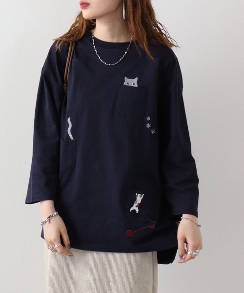 Quelle Chance(ケルシャンス)の「Quelle chance シシュウプルオーバー(Tシャツ/カットソー・レディース・ネイビー系/ネイビー系1/ネイビー系2/サックスブルー系/サックスブルー系1/ライトグリーン系/ライトグリーン系1/ライトグリーン系2/ホワイト/ホワイト系/ホワイト系2/イエロー・M)」の7枚目の写真