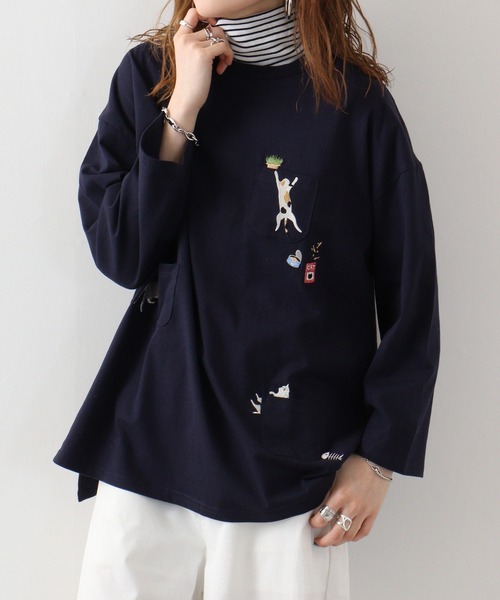 Quelle Chance(ケルシャンス)の「Quelle chance シシュウプルオーバー(Tシャツ/カットソー・レディース・ネイビー系/ネイビー系1/ネイビー系2/サックスブルー系/サックスブルー系1/ライトグリーン系/ライトグリーン系1/ライトグリーン系2/ホワイト/ホワイト系/ホワイト系2/イエロー・M)」の8枚目の写真