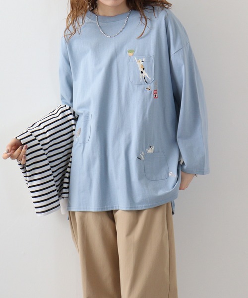 Quelle Chance(ケルシャンス)の「Quelle chance シシュウプルオーバー(Tシャツ/カットソー・レディース・ネイビー系/ネイビー系1/ネイビー系2/サックスブルー系/サックスブルー系1/ライトグリーン系/ライトグリーン系1/ライトグリーン系2/ホワイト/ホワイト系/ホワイト系2/イエロー・M)」の10枚目の写真