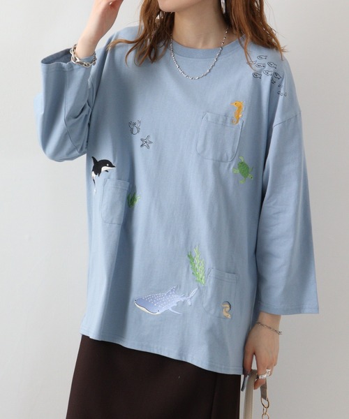 Quelle Chance(ケルシャンス)の「Quelle chance シシュウプルオーバー(Tシャツ/カットソー・レディース・ネイビー系/ネイビー系1/ネイビー系2/サックスブルー系/サックスブルー系1/ライトグリーン系/ライトグリーン系1/ライトグリーン系2/ホワイト/ホワイト系/ホワイト系2/イエロー・M)」の11枚目の写真