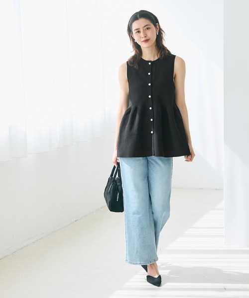 coca（coca）（コカ）の「パール釦スポンディッシュニットペプラムベスト（ベスト・レディース・アイボリー/ブラック/ネイビー・M/L）」の12枚目の写真