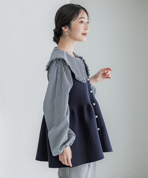 coca（coca）（コカ）の「パール釦スポンディッシュニットペプラムベスト（ベスト・レディース・アイボリー/ブラック/ネイビー・M/L）」の22枚目の写真