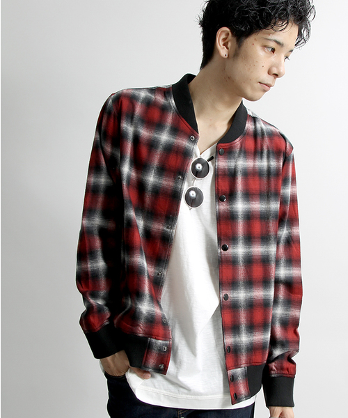 WEGO（ウィゴー）の「WEGO/オンブレチェックスタジャン（スタジャン・メンズ・ブルー系その他/レッド系その他/ブラック系その他・MEDIUM/LARGE）」の3枚目の写真