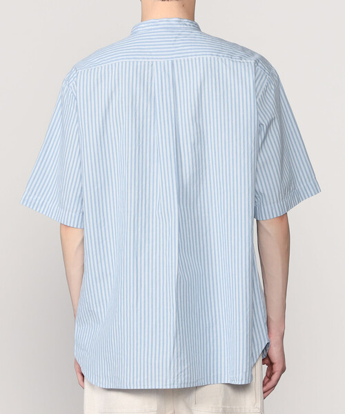 国内発送【DANTON】コットンリネン バンドカラーシャツ STRIPE DANTON | コットンリネン バンドカラーシャツ STRIPE MEN