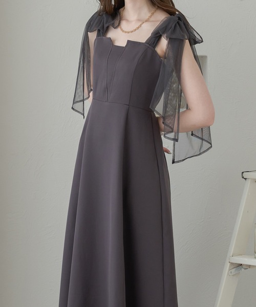 Ambre Neige（アンブルネージュ）の「tulle ribbon flare camisole dress / チュールリボンフレアキャミワンピース（ワンピース・レディース・ブラック/アイボリー/モカ/チャコールグレー・FREE）」の3枚目の写真