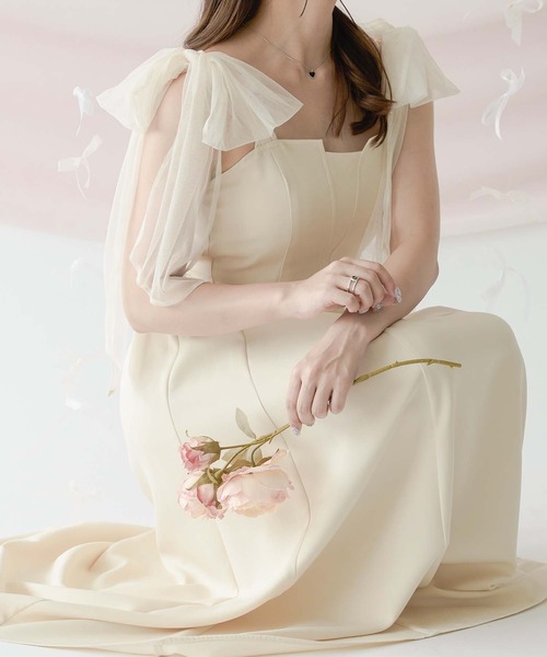 Ambre Neige（アンブルネージュ）の「tulle ribbon flare camisole dress / チュールリボンフレアキャミワンピース（ワンピース・レディース・ブラック/アイボリー/モカ/チャコールグレー・FREE）」の5枚目の写真