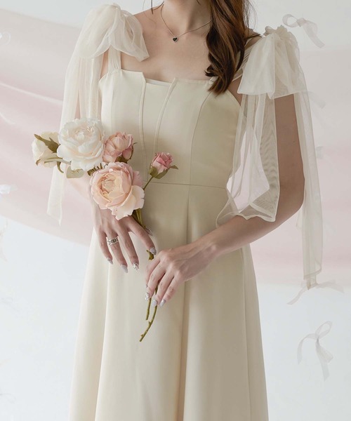 Ambre Neige（アンブルネージュ）の「tulle ribbon flare camisole dress / チュールリボンフレアキャミワンピース（ワンピース・レディース・ブラック/アイボリー/モカ/チャコールグレー・FREE）」の6枚目の写真