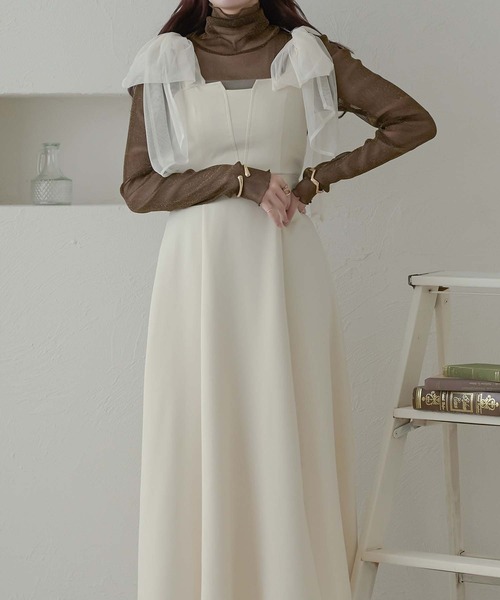 Ambre Neige（アンブルネージュ）の「tulle ribbon flare camisole dress / チュールリボンフレアキャミワンピース（ワンピース・レディース・ブラック/アイボリー/モカ/チャコールグレー・FREE）」の10枚目の写真