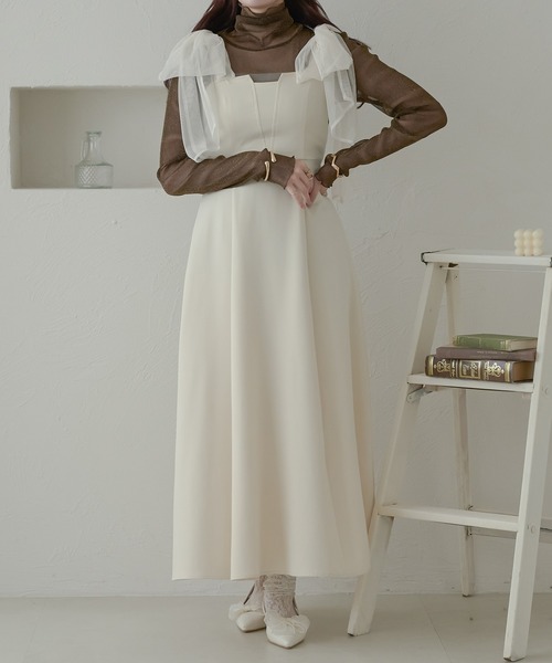 Ambre Neige（アンブルネージュ）の「tulle ribbon flare camisole dress / チュールリボンフレアキャミワンピース（ワンピース・レディース・ブラック/アイボリー/モカ/チャコールグレー・FREE）」の12枚目の写真