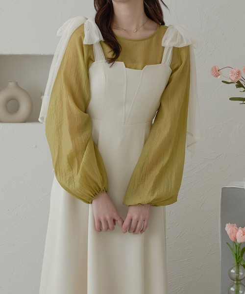 Ambre Neige（アンブルネージュ）の「tulle ribbon flare camisole dress / チュールリボンフレアキャミワンピース（ワンピース・レディース・ブラック/アイボリー/モカ/チャコールグレー・FREE）」の13枚目の写真