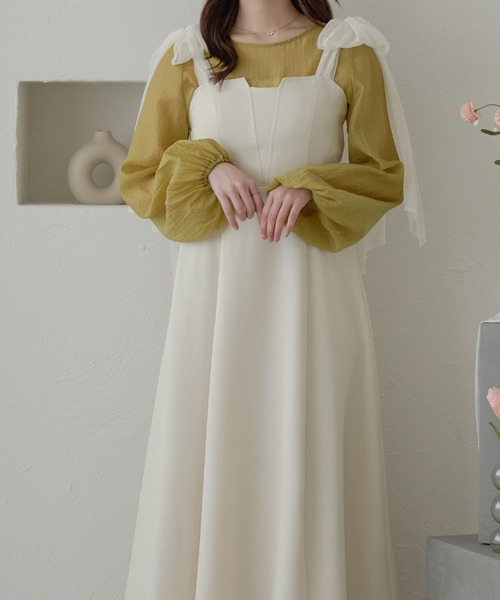 Ambre Neige（アンブルネージュ）の「tulle ribbon flare camisole dress / チュールリボンフレアキャミワンピース（ワンピース・レディース・ブラック/アイボリー/モカ/チャコールグレー・FREE）」の16枚目の写真