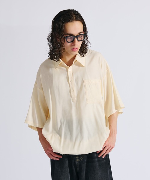 WETTEMPT(ウィテンプト)の「DRAW CORD PULLOVER SHIRT / ドローコードプルオーバーシャツ(シャツ/ブラウス・メンズ・ライトベージュ/ブラック・LARGE/MEDIUM/SMALL)」の4枚目の写真