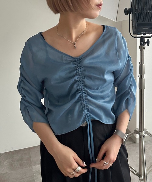 apres jour mignon(アプレジュールミニョン)の「ドロストシアートップス【ZOZOTOWN限定アイテム】(シャツ/ブラウス・レディース・チャコールグレー/ダークブルー/グリーン/アイボリー/ピンク/ブラック・X-LARGE/フリー)」の22枚目の写真