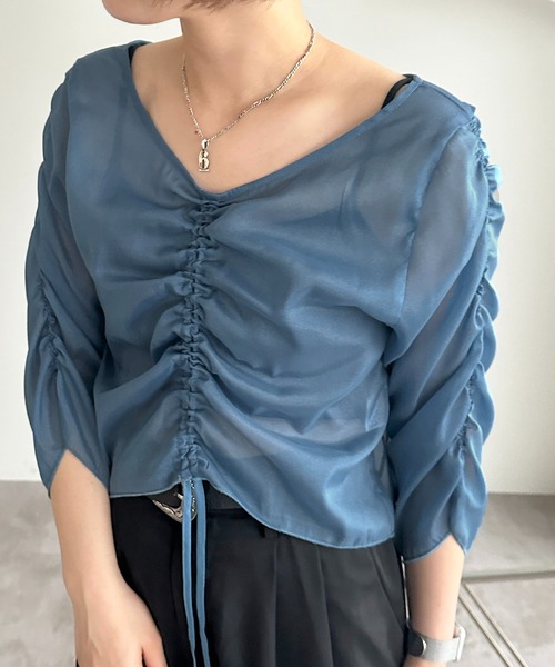 apres jour mignon(アプレジュールミニョン)の「ドロストシアートップス【ZOZOTOWN限定アイテム】(シャツ/ブラウス・レディース・チャコールグレー/ダークブルー/グリーン/アイボリー/ピンク/ブラック・X-LARGE/フリー)」の21枚目の写真
