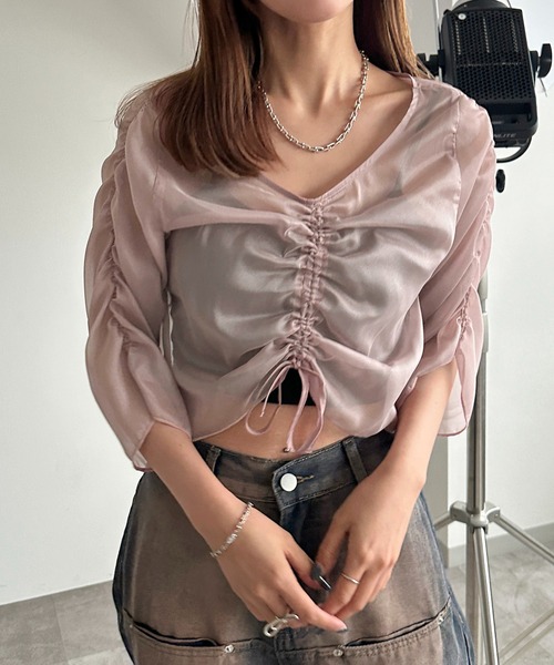 apres jour mignon(アプレジュールミニョン)の「ドロストシアートップス【ZOZOTOWN限定アイテム】(シャツ/ブラウス・レディース・チャコールグレー/ダークブルー/グリーン/アイボリー/ピンク/ブラック・X-LARGE/フリー)」の16枚目の写真