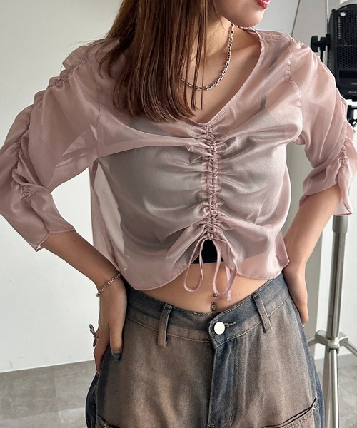 apres jour mignon(アプレジュールミニョン)の「ドロストシアートップス【ZOZOTOWN限定アイテム】(シャツ/ブラウス・レディース・チャコールグレー/ダークブルー/グリーン/アイボリー/ピンク/ブラック・X-LARGE/フリー)」の14枚目の写真