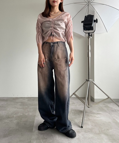 apres jour mignon(アプレジュールミニョン)の「ドロストシアートップス【ZOZOTOWN限定アイテム】(シャツ/ブラウス・レディース・チャコールグレー/ダークブルー/グリーン/アイボリー/ピンク/ブラック・X-LARGE/フリー)」の12枚目の写真
