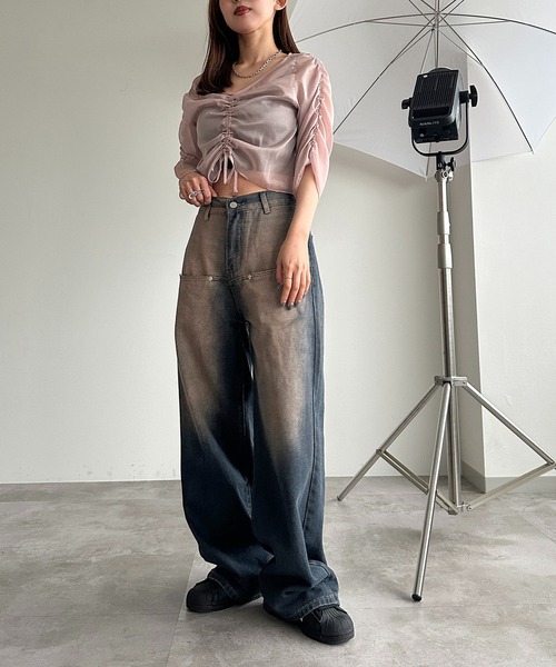 apres jour mignon(アプレジュールミニョン)の「ドロストシアートップス【ZOZOTOWN限定アイテム】(シャツ/ブラウス・レディース・チャコールグレー/ダークブルー/グリーン/アイボリー/ピンク/ブラック・X-LARGE/フリー)」の11枚目の写真