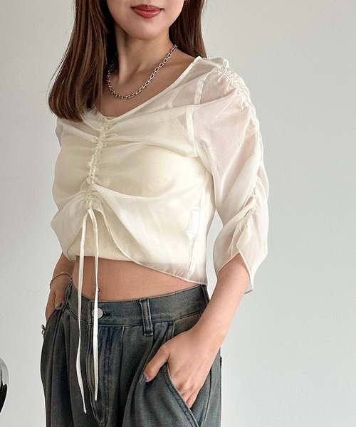 apres jour mignon(アプレジュールミニョン)の「ドロストシアートップス【ZOZOTOWN限定アイテム】(シャツ/ブラウス・レディース・チャコールグレー/ダークブルー/グリーン/アイボリー/ピンク/ブラック・X-LARGE/フリー)」の9枚目の写真