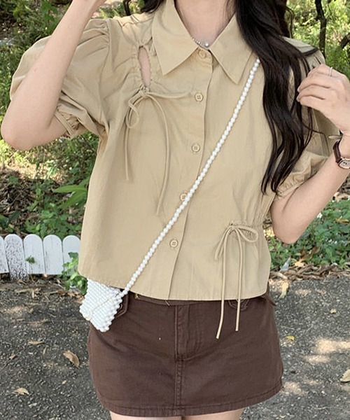 gossip!ロサンゼルス(ゴシップロサンゼルス)の「YUGA フロントリボン ショートシャツ(シャツ/ブラウス・レディース・ベージュ/ホワイト・FREE)」の18枚目の写真