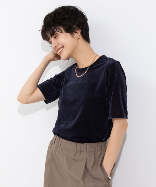 NOLLEY’S（ノーリーズ）の「シアーベロアTシャツ（Tシャツ/カットソー・レディース・ベビーピンク/ホワイト/ネイビー/ブラック・FREE）」の19枚目の写真