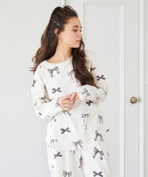 ジェラートピケ リボン柄プルオーバーリボン柄ロングパンツ