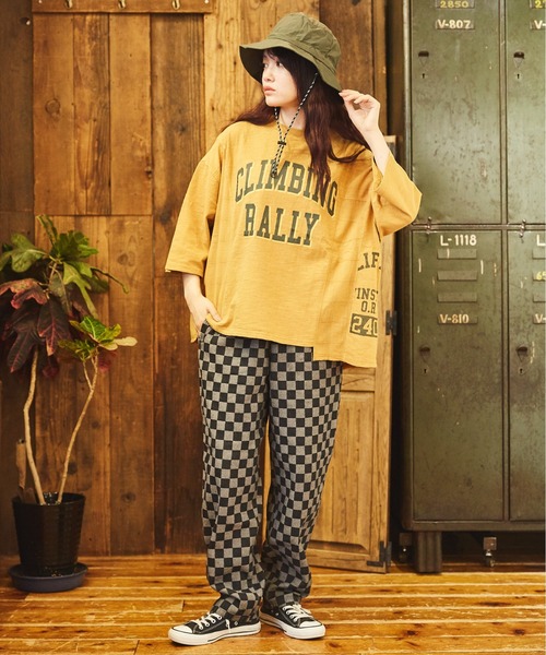 CUBE SUGAR(キューブシュガー)の「ブロッキングチェックジャガードデニムワークパンツ(デニムパンツ・レディース・インディゴブルー/ブラック・M/L)」の3枚目の写真