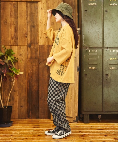 CUBE SUGAR(キューブシュガー)の「ブロッキングチェックジャガードデニムワークパンツ(デニムパンツ・レディース・インディゴブルー/ブラック・M/L)」の4枚目の写真