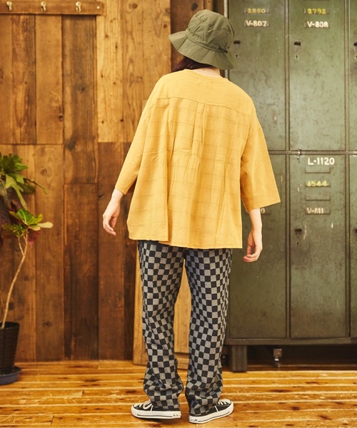 CUBE SUGAR(キューブシュガー)の「ブロッキングチェックジャガードデニムワークパンツ(デニムパンツ・レディース・インディゴブルー/ブラック・M/L)」の5枚目の写真