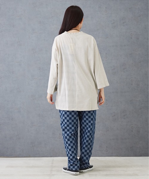 CUBE SUGAR(キューブシュガー)の「ブロッキングチェックジャガードデニムワークパンツ(デニムパンツ・レディース・インディゴブルー/ブラック・M/L)」の11枚目の写真