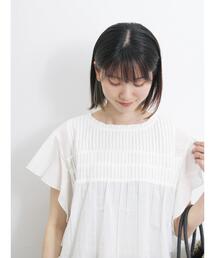 Samansa Mos2 blue | 【Made in India】ピンタックフレアスリーブブラウス(シャツ/ブラウス)